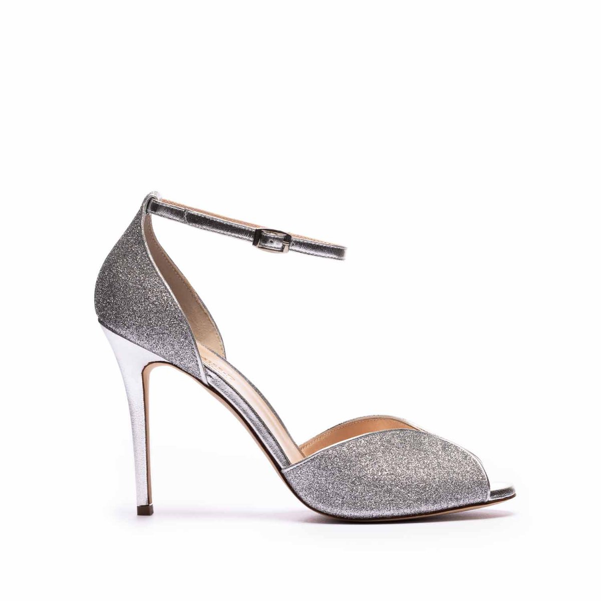 Sandalo BB in Glitter Argento tacco 100mm in Laminato Argento