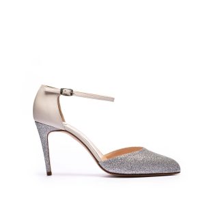 Sandalo Diana Pipette in Glitter Argento/Nappa Bianco Seta tacco 90mm in Glitter Argento
