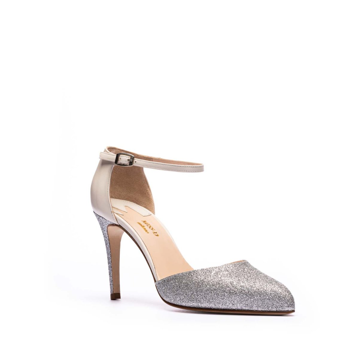 Sandalo Diana Pipette in Glitter Argento/Nappa Bianco Seta tacco 90mm in Glitter Argento - immagine 3