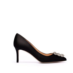 Décolleté Luxor in Raso Nero con fibbia  Swarovski tacco 70mm