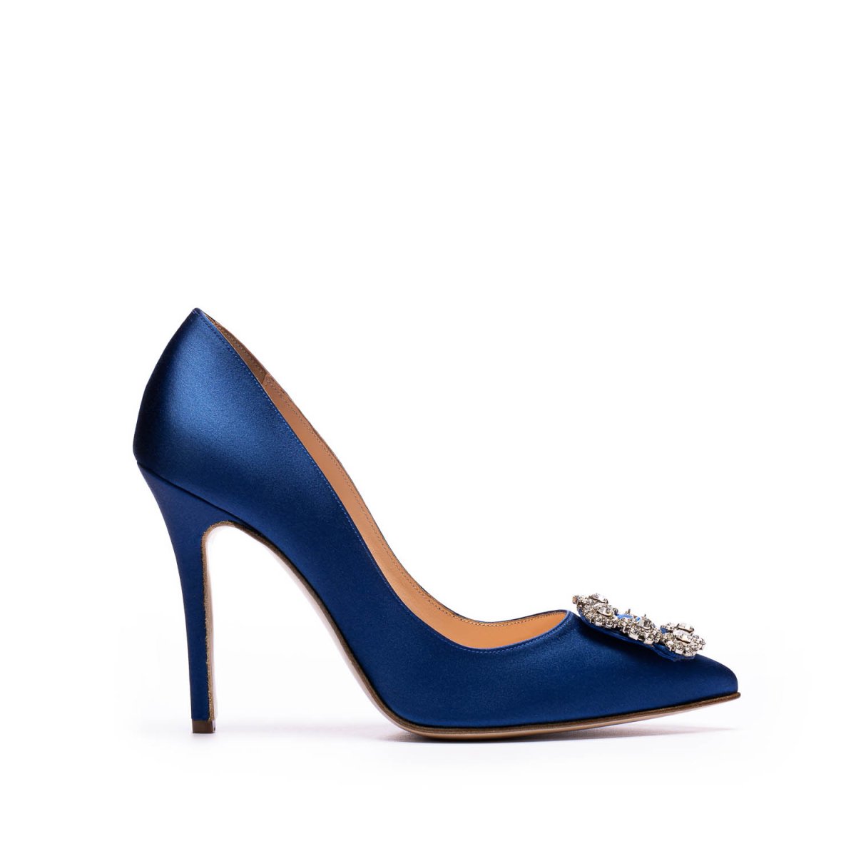 Décolleté Viola in Raso Blu Cina con fibbia in Swarovski tacco 100mm - immagine 2