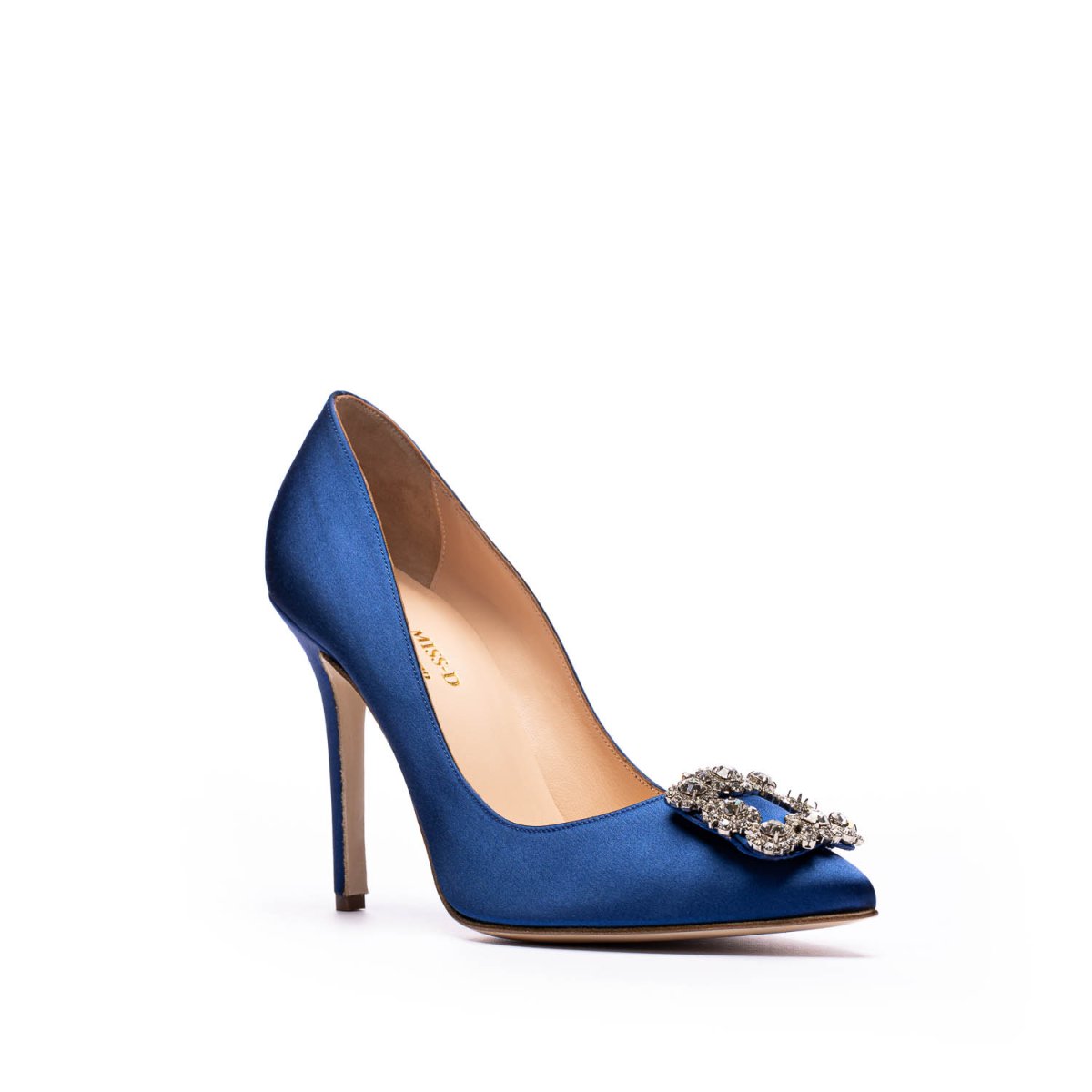 Décolleté Viola in Raso Blu Cina con fibbia in Swarovski tacco 100mm - immagine 3