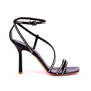Sandalo in raso color nero con strass Q5HA101T