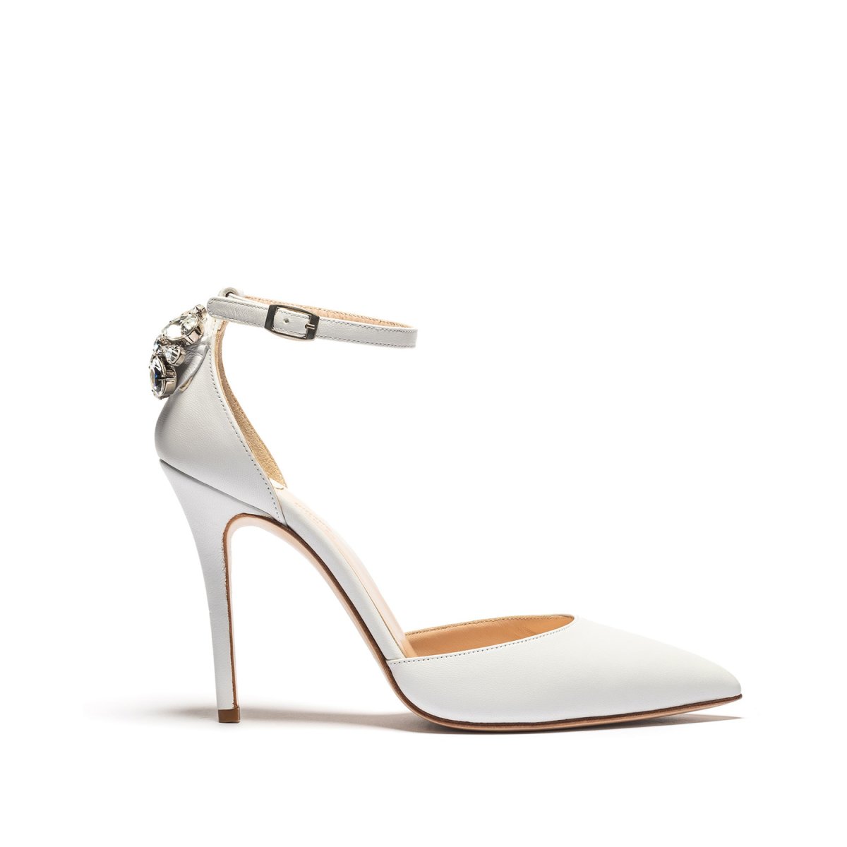 Sandalo Viola Osaka in Nappa Bianco con gioiello in Swarovski tacco 100mm