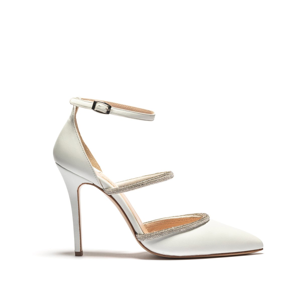 Sandalo Meghan in Nappa Bianco con cordoncino mignon Brillo tacco 100mm - immagine 2