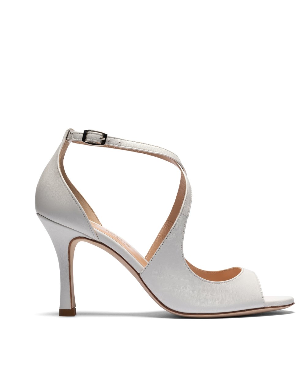 Sandalo Emily in Nappa Bianco Burro tacco 90mm