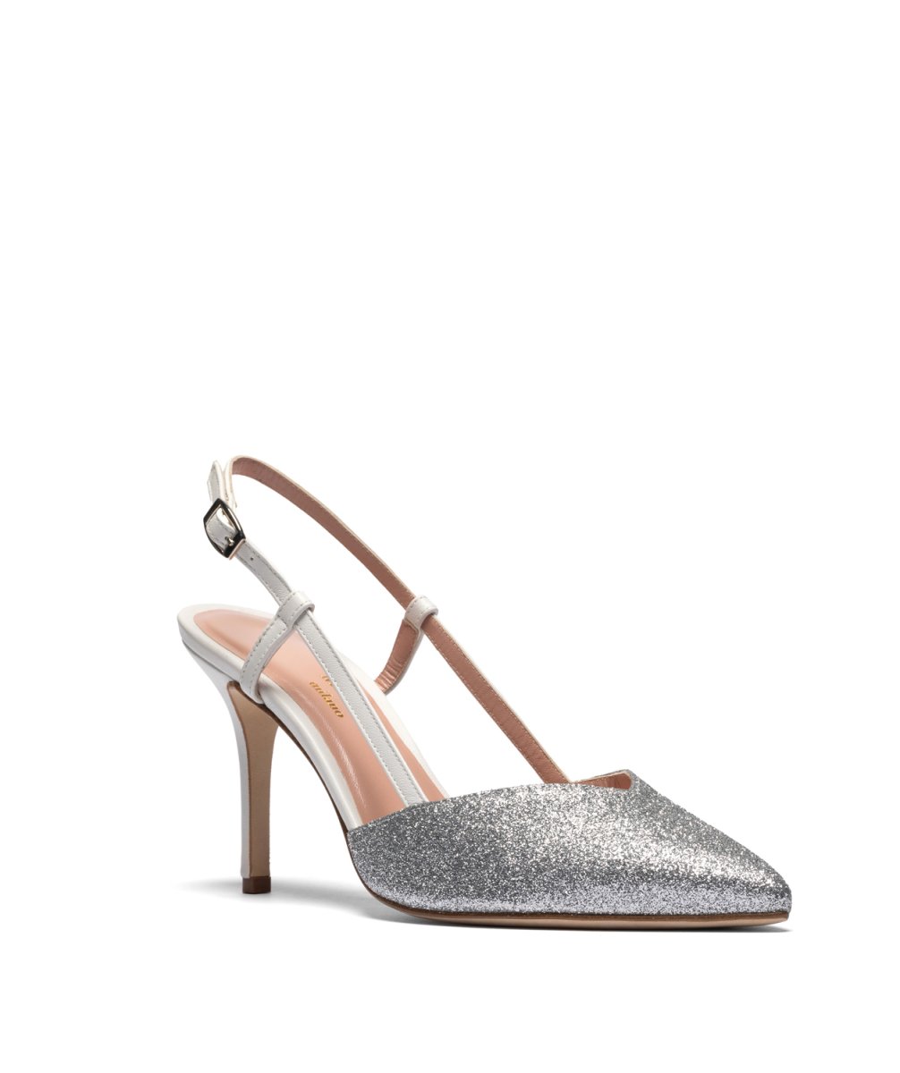 Sandalo Sophia in Glitter Argento e Nappa Bianco tacco 90mm - immagine 3