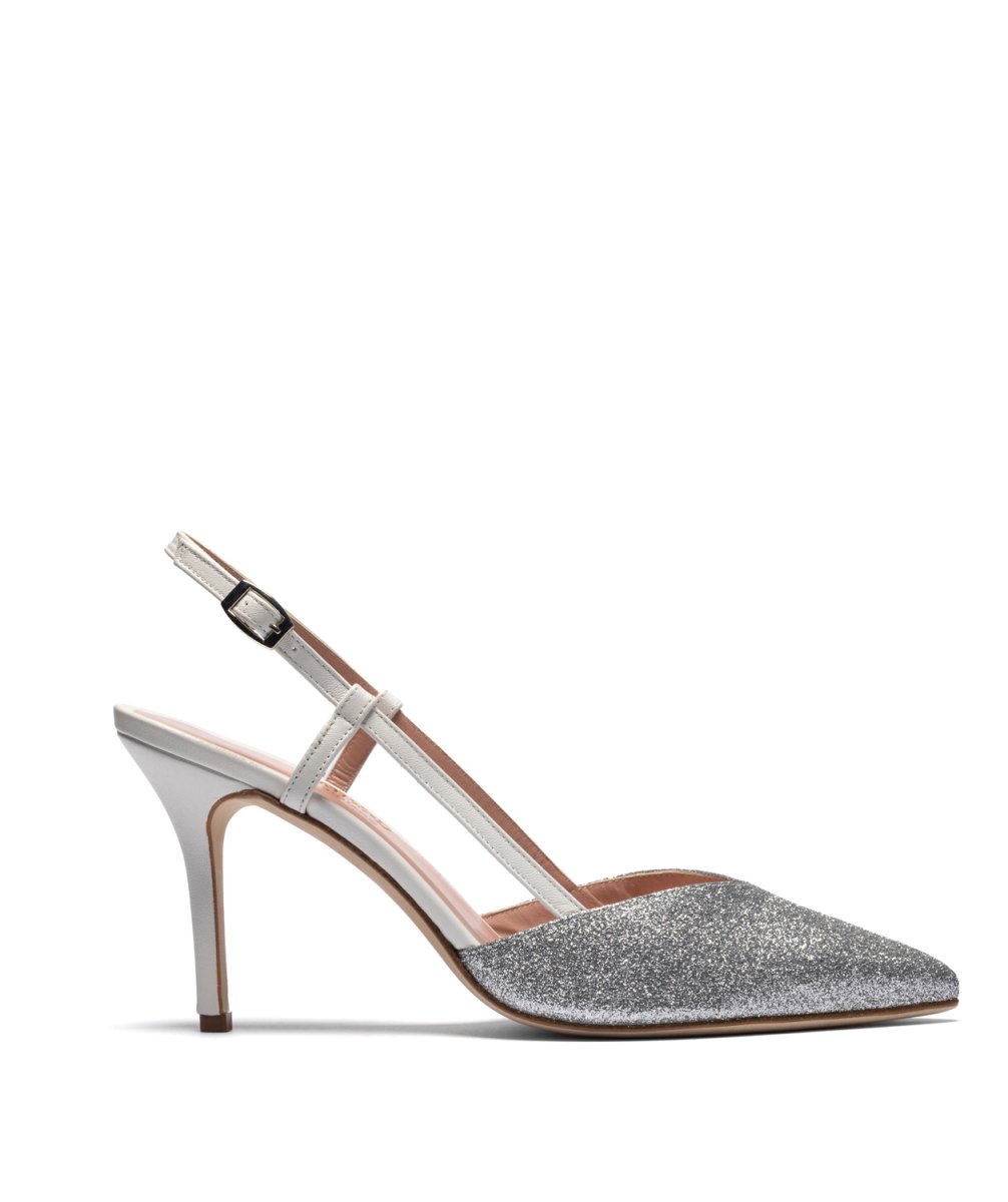 Sandalo Sophia in Glitter Argento e Nappa Bianco tacco 90mm