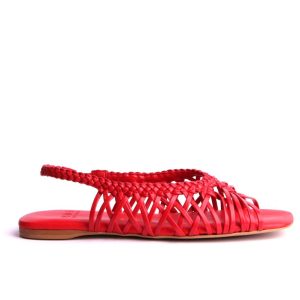 Sandalo flat con lavorazione intreccio color rosso P7Z105