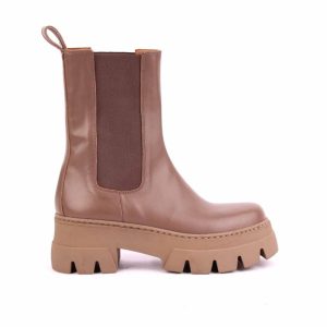Stivale combat in pellle color tortora P8G5